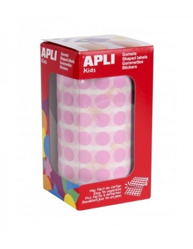 Apli Rollo Avec 5.192 Gomets Redondos - Adhésif permanent - Fomenta la Psicomotricidad - Adhésif Base Eau - Couleur Rose