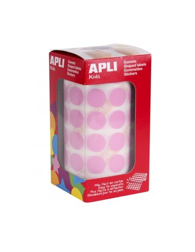 Apli Rollo de Gomets Redondos Adhésif permanent - 2.832 Gomets - Adhésif Base Eau - Sans de Disolventes - Couleur Rose