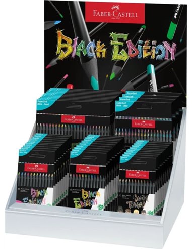 Faber-Castell Black Edition Présentoir Avec 44 Estuches Assortis de Lapices de Couleurs - Mina Supersuave - Bois Negra - Ideales