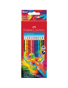 Faber-Castell Super Mine Ergonomics Pack de 12 Lapices de Couleurs Triangulares Ergonomicos - Mina de 4mm - Resistencia à la Rot