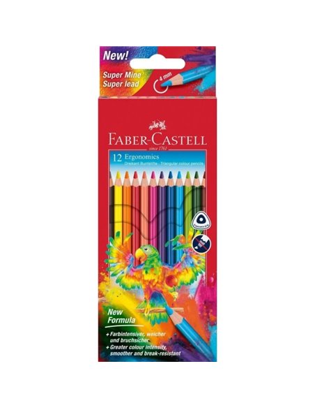 Faber-Castell Super Mine Ergonomics Pack de 12 Lapices de Couleurs Triangulares Ergonomicos - Mina de 4mm - Resistencia à la Rot