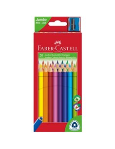 Faber-Castell Jumbo Junior Pack de 20 Lapices de Couleurs Triangulares + Sacapuntas - Mina Résistant à la Rotura - Lavable - Cou