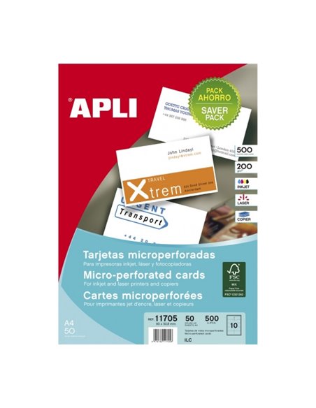 Apli Tarjetas de Visita Blancas Microperforadas - Acabado Mate - Cartulina 200gr - Compatible Avec Impresoras Inkjet et Laser - 