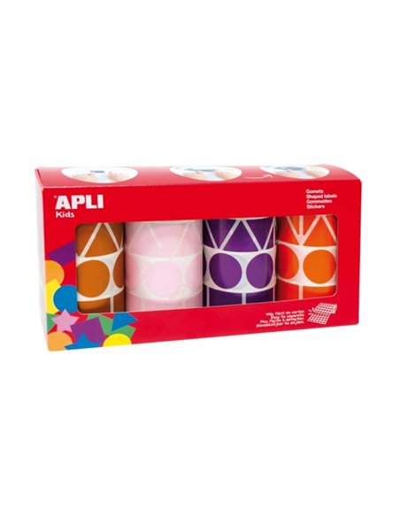 Apli Pack Avec 4 Rollos de Gomets Geometricos XL - 1357 Gomets Par Rollo - Adhésif permanent - 5.428 Gomets en Total - Ideales P