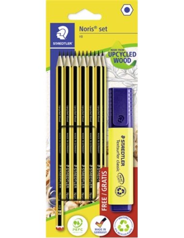 Staedtler Noris 120 Pack Avec 12 Lapices de Grafito Hexagonales HB + 1 Marqueur Fluo Textsurfer Jaune - Resistencia à la Rotura 