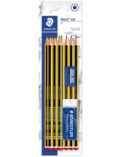 Staedtler Noris 120 Pack de 10 Lapices de Grafito Hexagonales 2HB + 1 Goma de Borrar Plastic 526 50 + 1 Sacapuntas 510 50 - Resi