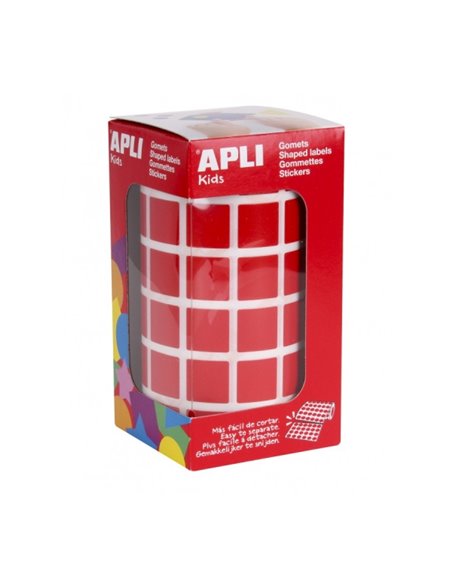 Apli Rollo de Gomets Cuadrados - Adhésif permanent - 2.832 Gomets - Adhésif Base Eau - Sans de Disolventes - Couleur Rouge