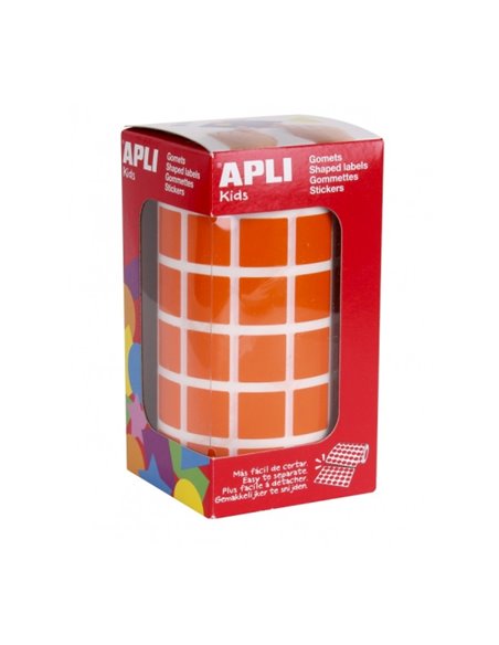 Apli Rollo de Gomets Cuadrados - Adhésif permanent - 2.832 Gomets - Adhésif Base Eau - Sans de Disolventes - Couleur Orange