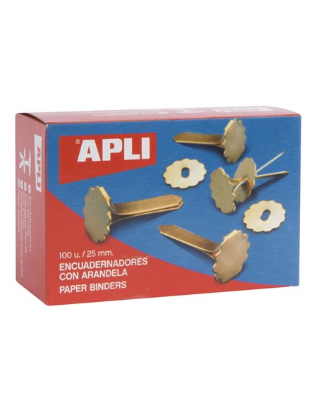Apli Boîte Avec 100 Encuadernadores Metalicos Avec Arandela - 25mm - Comprend Arandela Pour Embellecer et Evitar Frottements - A
