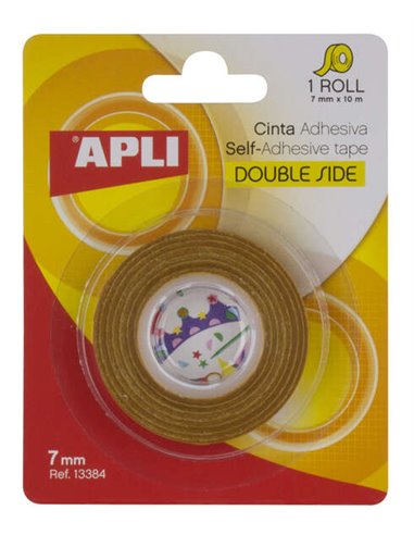 Apli Ruban Adhesiva Double face 7mm x 10m - Facile de Cortar et Aplicar - Adhesion Fuerte et Durable - Transparent Transparent