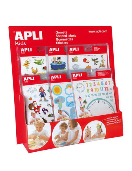 Apli Présentoir Gomets Tematicos - Taille Mostrador - 60 Bolsas Incluidas - Temas Variados - Colorido
