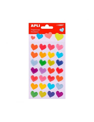 Apli Sac de Pegatinas en Forma de Corazones - Estampados de Couleurs - Acabado Fieltro - Adhésif permanent - Estimula Creativida