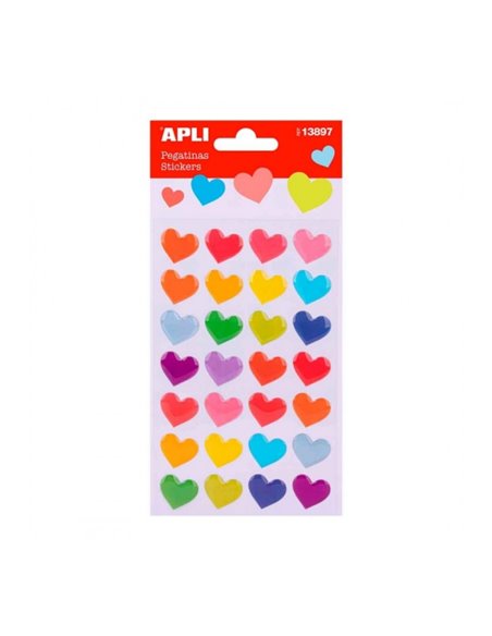 Apli Sac de Pegatinas en Forma de Corazones - Estampados de Couleurs - Acabado Fieltro - Adhésif permanent - Estimula Creativida