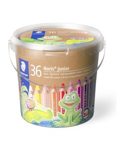 Staedtler Noris Junior Bote Avec 36 Lapices de Couleurs Extragruesos + 3 Sacapuntas + Pincel - 3 en 1, Crayon, Cera et Acuarelab