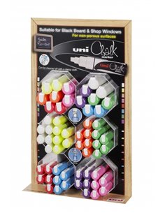 Uni-ball PWE-5M/8K Présentoir de 60 Marcadores de Tiza Liquida - Pointe Biselada 8mm - Borrado en Humedo - Résistant à la Lluvia