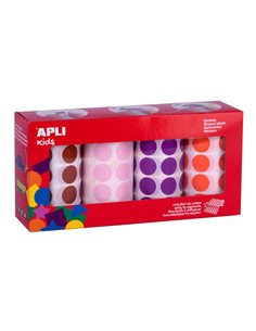 Apli Pack de 4 Rollos de Gomets Redondos Ø 20mm - 1770 Gomets Par Rollo - Adhésif permanent - 7080 Gomets en Total - Ideales Pou