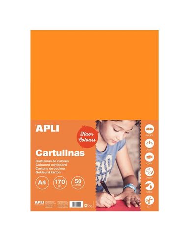 Apli Cartulina Orange Fluo A4 170g 50 Feuilles