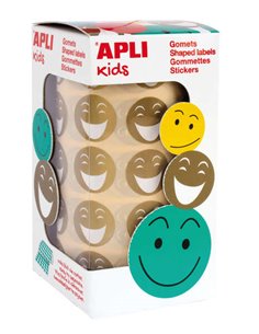 Apli Gomets Face Feliz Dorados - Ø 20mm - Adhésif Removible - 900 Unidades Par Rollo