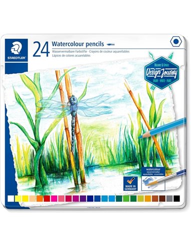 Staedtler 14610C Boîte Metalica Avec 24 Lapices de Couleurs Acuarelables - Résistants à la Rotura - Couleurs assorties