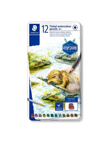 Staedtler 14610T Boîte Metalica Avec 12 Lapices de Couleurs Tintados Acuarelables - Mina Doux - Couleurs assorties