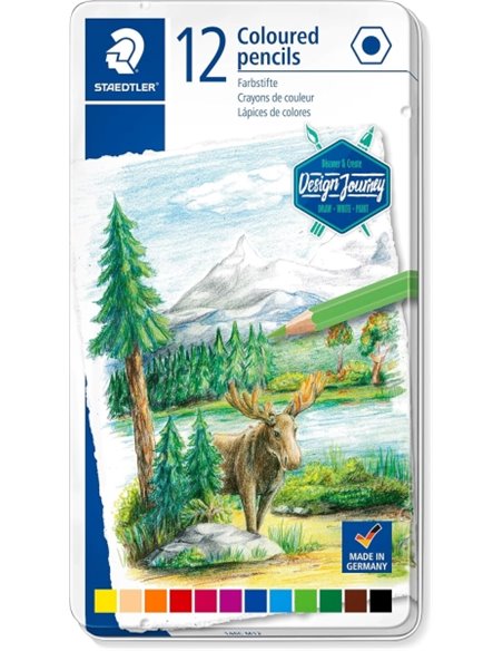 Staedtler 146C Boîte Metalica Avec 12 Lapices de Couleurs - Mina Doux - Couleurs assorties