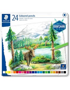 Staedtler 146C Boîte Metalica Avec 24 Lapices de Couleurs - Mina Doux - Couleurs assorties