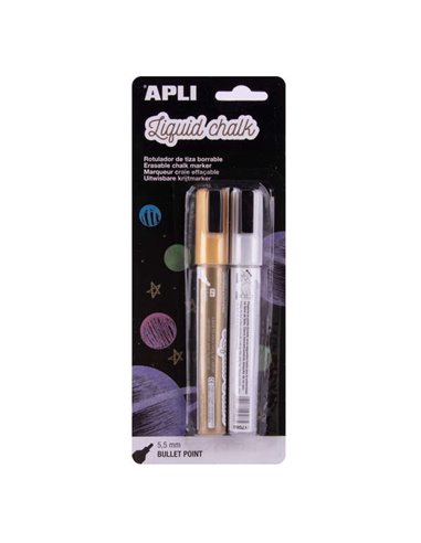 Apli Pack Avec 2 Feutres de Tiza Liquida - Pointe Ronde de 5.5mm - Idéal Pour Pizarras, Plastico, Ventanas, etc... - Facile de B