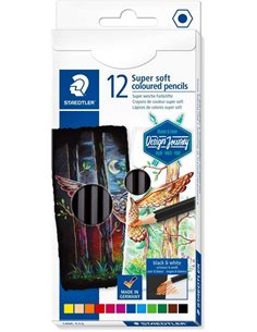 Staedtler Super Soft 149C Pack de 12 Lapices de Couleurs - Mina Extra Doux - Couleurs assorties