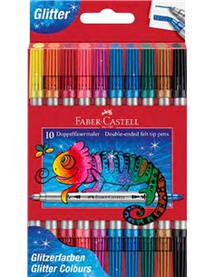 Faber-Castell Glitter Pack Avec 10 Feutres Double Pointe - Pointe Gruesa et Fina - Encre Avec Efecto de Purpurina - Encre à Base