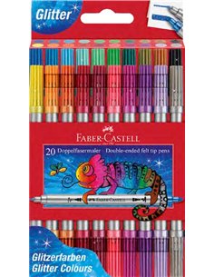 Faber-Castell Glitter Pack Avec 20 Feutres Double Pointe - Pointe Gruesa et Fina - Encre Avec Efecto de Purpurina - Encre à Base