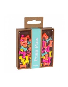 Apli Boîte de 50 Chinchetas Push Pins Fluor Collection - Boîte de Carton Kraft Avec Eurohole - Couleur Jaune Fluo