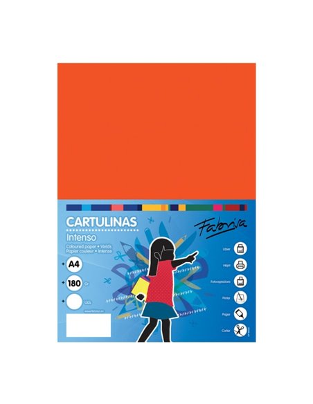 Fabrisa Pack de 50 Cartulinas 180 g/m² - Taille A4 - Couleur Orange