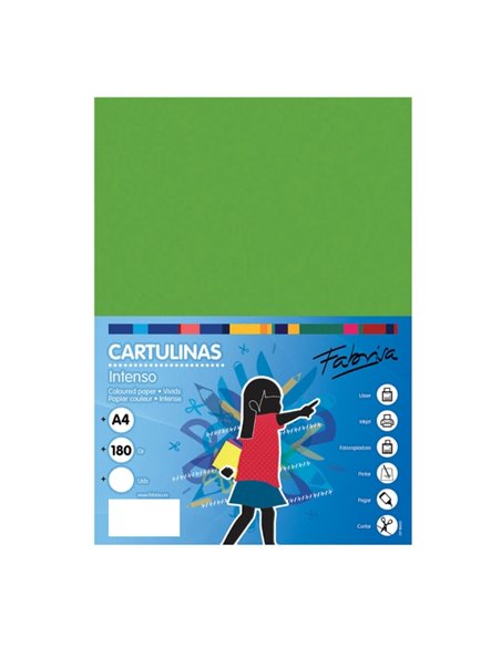 Fabrisa Pack de 50 Cartulinas 180 g/m² - Taille A4 - Couleur Vert Fuerte