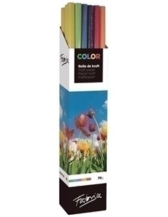 Fabrisa Présentoir de 20 Rollos de Papier Regalo - Papier Kraft Verjurado de 70gr - Dimensions du Rollo 1x5m - Couleurs assortie