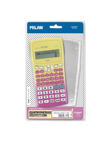 Milan M240 Sunset Calculadora Cientifica 10+2 Digitos - Écran de 2 Lineas - 240 Funciones Integradas Incluyendo 124 Cientificas 