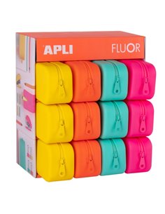 Apli Fluor Présentoir de 12 Estuches de Silicona Rectangulares - Résistants al Eau - Dimensions 75x185x55mm - Couleurs assorties
