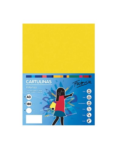 Fabrisa Pack de 25 Cartulinas 180 g/m² - Taille A3 - Couleur Jaune Fuerte