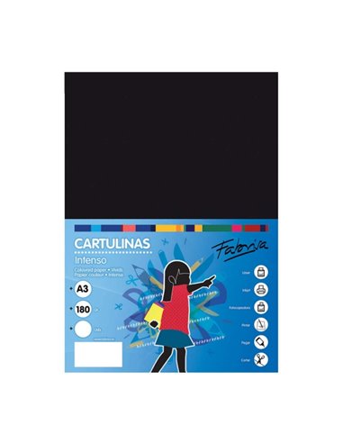 Fabrisa Pack de 25 Cartulinas 180 g/m² - Taille A3 - Couleur Noir