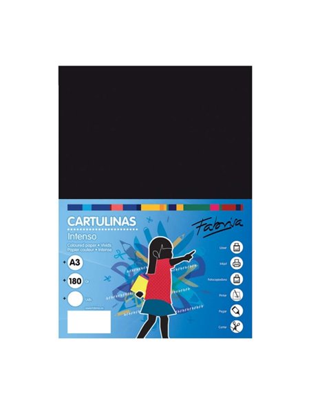 Fabrisa Pack de 25 Cartulinas 180 g/m² - Taille A3 - Couleur Noir