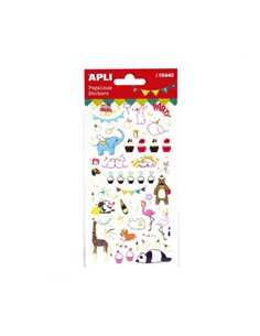 Apli Sac de Pegatinas de Fiesta - Animales et Guirnaldas Brillantes - Adhésif permanent - Idéal Pour Scrapbooking et Decoracion 