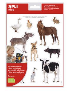Apli Sac de Gomets Tematicos Realistas Animales de la Granja - 24 Gomets - Adhésif Removible - Desarrollo de Habilidades Motoras