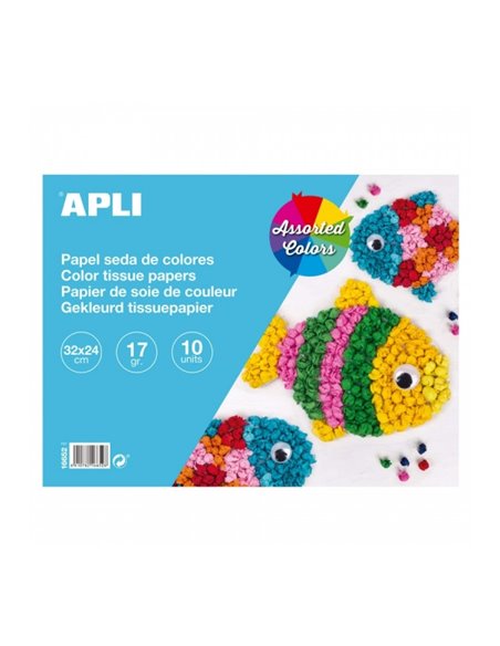 Apli Bloc de Papier de Seda - 10 Feuilles - Idéal Pour Manualidades et Papiroflexia - Couleurs assorties
