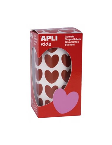 Apli Rollo de Gomets Corazon - Adhésif permanent - 900 Gomets - Fomenta Creatividad et Psicomotricidad - Adhésif Base Eau - Sans