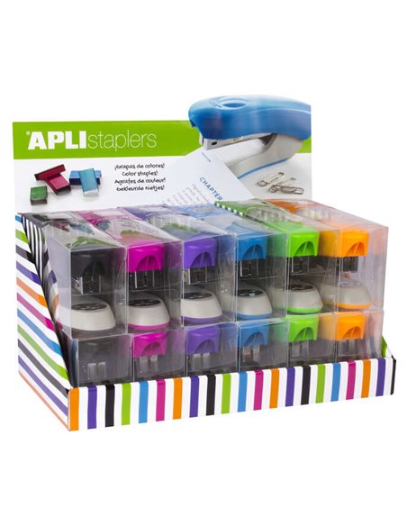 Apli Présentoir de Grapadoras Office - Taille de Agrafes Nº22/6-24/6 - 12 Unidades en Couleurs assorties - Comprend 2000 Agrafes