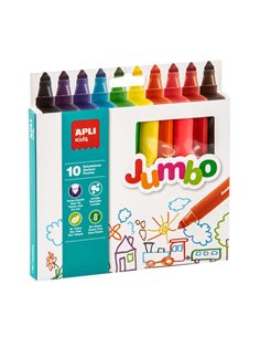 Apli Kids Feutres Jumbo Triangulares - Ø 16.7x140 mm - Pointe Maxi Bloqueada de Ø 9.6 mm - Couleurs assorties - Lavables et No T