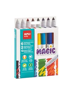 Apli Kids Feutres Magic - Ø 14.4x137 mm - Cambio de Couleur Avec 2 Blancos - Corps Cilindrico et Pointe Ronde Bloqueada de Ø 7.5
