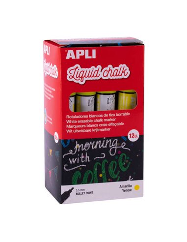 Apli Feutre de Tiza Liquida Jaune - Pointe Ronde - Idéal Pour Pizarras, Plastico, Ventanas, Ceramica, Vinilos, Metal, Etc - Faci