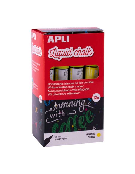 Apli Feutre de Tiza Liquida Jaune - Pointe Ronde - Idéal Pour Pizarras, Plastico, Ventanas, Ceramica, Vinilos, Metal, Etc - Faci