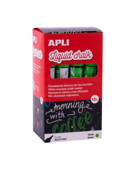 Apli Feutre de Tiza Liquida Vert - Pointe Ronde - Idéal Pour Pizarras, Plastico, Ventanas, Ceramica, Vinilos, Metal, Etc - Facil