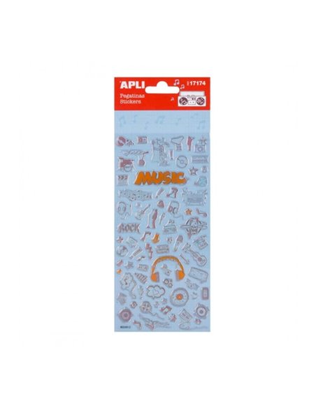 Apli Sac Avec 75 Pegatinas Musicales - Acabado Gota de Eau - Adhésif permanent - Idéal Pour Scrapbooking et Decoracion - Fomenta